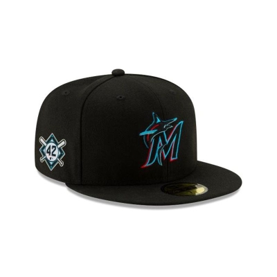 Black Miami Marlins Hat - New Era MLB Jackie Robinson Day 59FIFTY Fitted Caps USA1426930